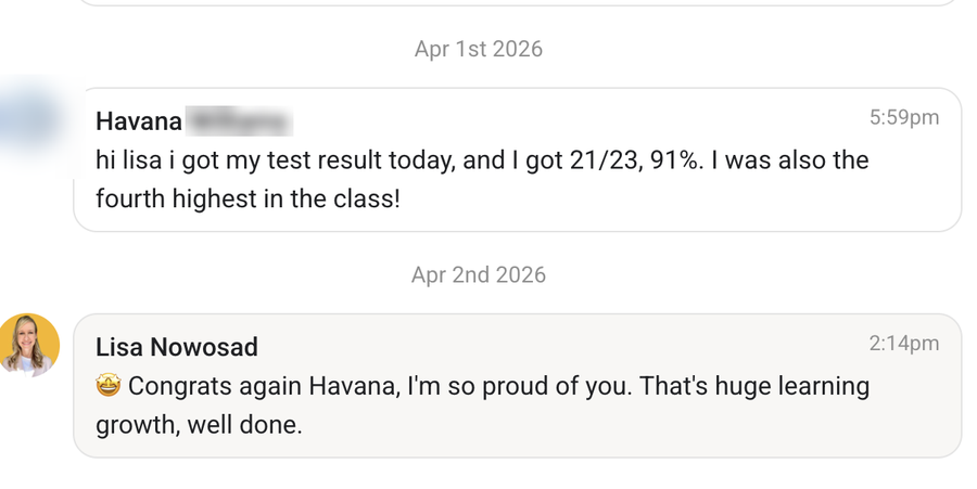 Student message: 91%, fourth highest in the class